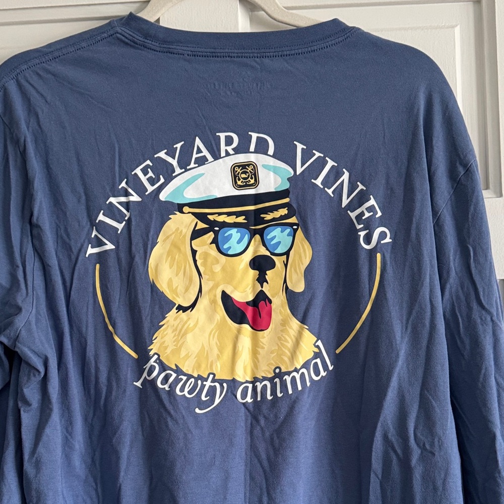 Vineyard Vines Blue Long-Sleeve 'Pawty Animal' Dog Graphic Tee